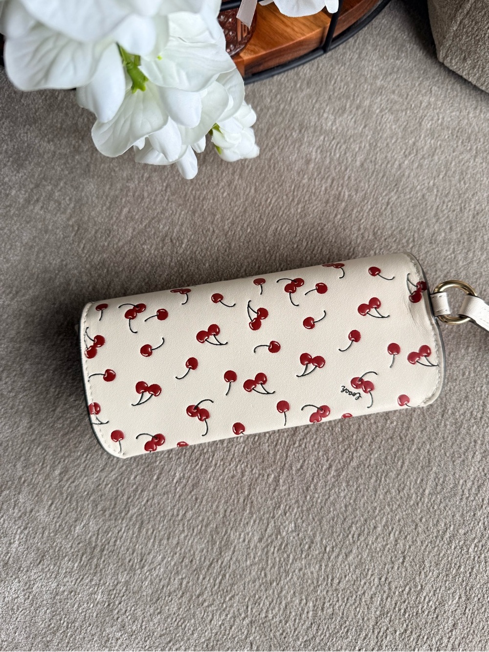 Coach Cream Sunglass Holder with Red Cherry Print NWT - Picture 2 of 5
